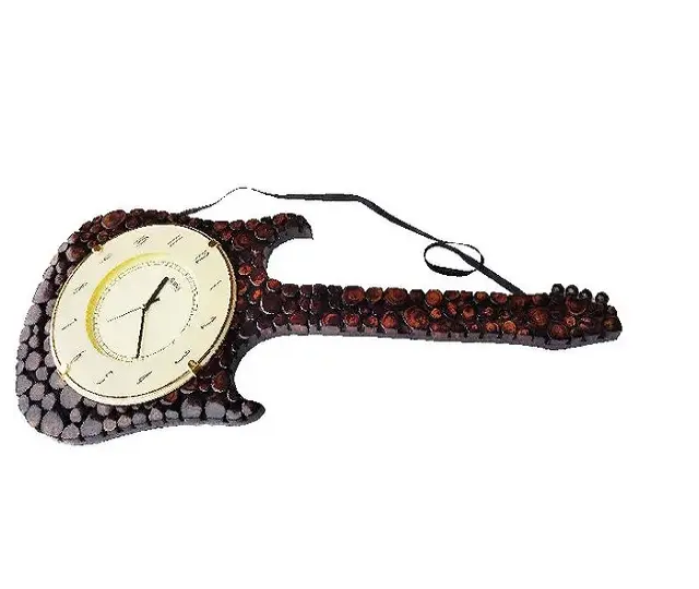 Wall Clock Guitar Promotional Manufacturers Hot Sale Quartz Battery Operated Gift Round Cheap Wooden Antique Customized