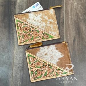 Nuevo monedero de cuero mecanizado a mano para mujer, monedero, tarjetero, cremallera, carteras portátiles cortas de cuero de vaca genuino - Product Image 1