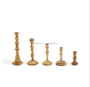 Set of 5 Mango Wood <b>Candle</b> <b>Sticks</b> <b>Holder</b> With Different Base Style Decorative <b>Candle</b> <b>Holder</b> for Home and Gift - Product Image 3
