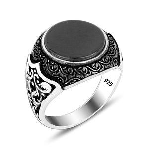 Bague en pierre noire brillante pour hommes, bijoux en argent 925, vente en gros, bague en argent pour hommes, tendance, Vintage, Fine - Product Image 5