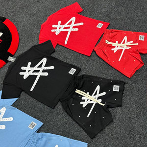Ensemble de t-shirts et shorts unisexes d'été, taille élastique, 100% polyester, séchage rapide, respirant, streetwear décontracté, vêtements pour hommes - Product Image 4