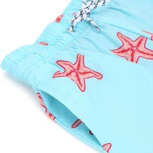 Short de bain confortable à imprimé bleu pour homme avec cordon de serrage à la taille 100% Short en polyester écologique à motif solide - Product Image 5