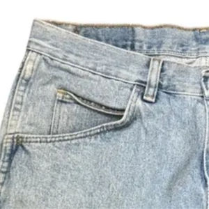 Pantalones cortos de mezclilla de algodón azul claro 100% Estilo Vintage recto de cintura media con punto - Product Image 4