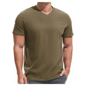 T-shirt homme en coton/élasthanne tricoté à col en V, manches courtes, impression par transfert thermique avec logo personnalisé, respirant et écologique - Product Image 5