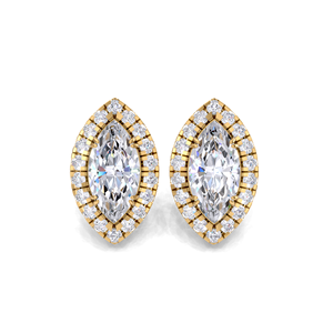 Boucles d'oreilles clous halo en diamant de laboratoire taille marquise 1,288 carats, plaqué or jaune, blanc et rose 14K, rhodié, luxe et raffinement - Product Image 5