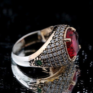 Forma redonda piedra granate Unisex auténtico anillos turco hecho a mano de la joyería de la plata esterlina 925 al por mayor - Product Image 4