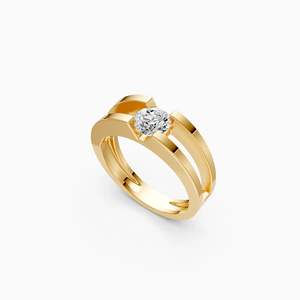 Anillo de doble banda con diamante solitario redondo de laboratorio de 0.67 ct en oro amarillo, blanco y rosa de 9 quilates. - Product Image 3