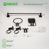Ensemble d'accessoires de salle de bain SOLVEX en acier inoxydable poli noir 16-58 CM, porte-serviettes complet, porte-gobelet, porte-papier toilette, hôtel