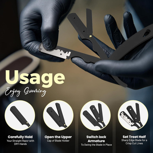 Rasoir droit Rasoirs à lame unique pour hommes Rasoir professionnel à bord droit Acier inoxydable Noir - Product Image 6