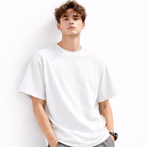 OEM Heavyweight 220g Flannel Unisex Solid Color <b>Collarless</b> Breathable Eco-Friendly 100% Cotton Anti-Pilling Casual Short Sleeve - Product Image 2