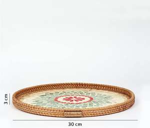 Bandeja redonda de ratán de mimbre lista para enviar, artículos de cocina con Incrustaciones de nácar, bandeja para servir al por mayor de INDIA BY HF CRAFTS - Product Image 2