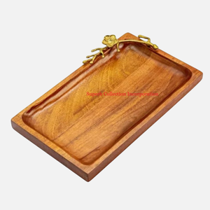 Dernier plateau de service en bois fait à la main avec poignée en métal antique pour le thé collations plateau plateau de service cuisine et table à manger - Product Image 2