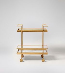 Chariot de service léger en métal à deux niveaux avec des couches de plateau en verre transparent pour un déplacement facile et une utilité moderne - Product Image 1