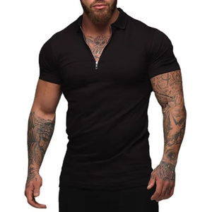 2025 nouveau été mode Polo hommes Stretch coton sport Polos mâle fermeture éclair à manches courtes coupe ajustée t-shirt décontracté salle de sport - Product Image 5