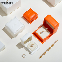 WEIMEI Boîte d'Emballage de Luxe Personnalisée en Papier et Cuir Carrée Orange et Blanc pour Bijoux (Boucles d'Oreilles, Colliers, Bagues)