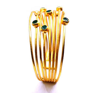 Women's Wedding Wear <b>Sterling</b> <b>Silver</b> 925 <b>Cuff</b> <b>Bracelets</b> with Emerald Gemstones Gold Plating Low MOQ Fashion Accessory - Product Image 6