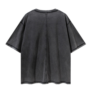 Hip Hop algodón de gran tamaño hombres esqueleto gráfico Mineral Vintage negro lavado ácido camiseta - Product Image 2