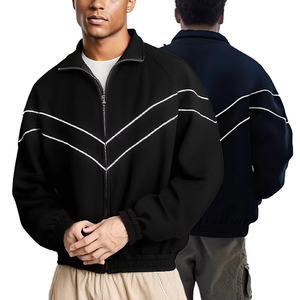 Veste de sport surdimensionnée Logo personnalisé Lavage à l'acide Coupe ample Vintage Fermeture éclair Col montant Veste de survêtement pour homme - Product Image 1