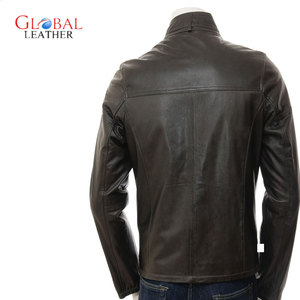 Chaqueta de cuero de piel de oveja auténtica de invierno para hombre de Newark estilo de calle alta con cuello levantado transpirable y colocación de logotipo frontal - Product Image 3
