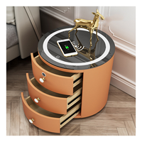 Station de charge sans fil intelligente USB BT, table de chevet, cadre en MDF, pieds en métal, lumière acrylique, tiroirs en bois massif, meubles de maison