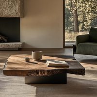 Table basse moderne en teck massif, design épuré, finition naturelle, écologique, construction durable, fabrication artisanale, meuble de maison pratique
