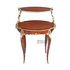 Mesa de Servir Clásica de Madera Maciza con Detalles de Latón y Diseño de Dos Niveles para Interiores de Lujo - Product Image 2