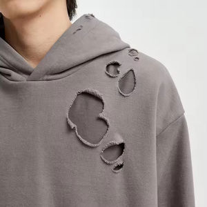 Nuevo Diseño Personalizado de Sudaderas con Capucha para Hombre, Estilo Desgastado con Agujeros, Sudaderas con Capucha y Diseño de Lavado Ácido para Hombre - Product Image 5