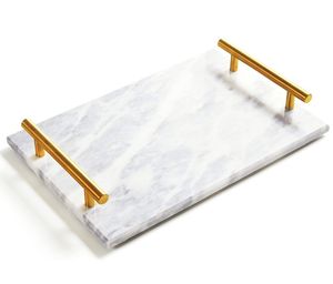 Plateau en marbre moderne avec poignées en acier inoxydable pour un service élégant et un affichage décoratif dans n'importe quelle pièce - Product Image 3