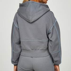 ชุดวอร์มครอปสีเทาแบบใหม่ล่าสุด พร้อมปักโลโก้ตามสั่ง ดีไซน์ขอบเย็บ สำหรับผู้หญิง สไตล์ลำลอง แฟชั่นไฮสตรีท ชุดจ็อกเกอร์ - Product Image 4