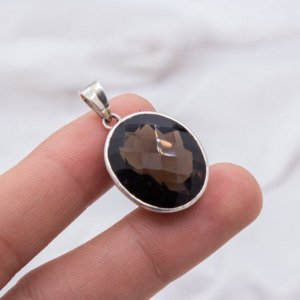 Wholesale Natural Smoky Quartz Gemstone <b>Pendant</b> for Women Handmade 925 <b>Solid</b> Sterling Silver <b>Gold</b> Plating Oval Shape Jewelry - Product Image 3