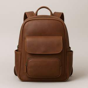Sac à dos en cuir véritable pour hommes, style vintage, grande capacité, voyage et école - Product Image 1