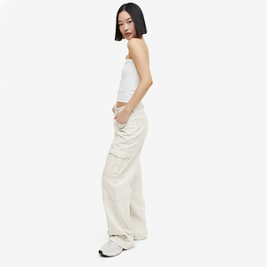 OEM ODM Mujeres Blanco Cargo Pantalones con cremallera frontal Bolsillo trasero Plisado frontal Casual Cremallera Baggy Algodón Cargo Hip Hop Pantalones - Product Image 2