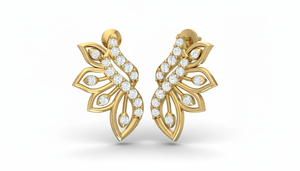 Boucles d'oreilles en or 14 carats avec feuillage de fougère inspiré de la nature et diamants pour femmes - Product Image 4