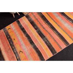 Tapis traditionnel en laine marron orange 3.4X8 pieds classique Vintage Design turc Patchwork 10mm peluche Latex Rectangle couloir chambre - Product Image 5