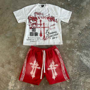 Fabricant Logo Personnalisé Ensemble Shorts et Chemises Jogger Deux Pièces Survêtements Surdimensionnés Lavage à l'Acide pour Hommes - Product Image 4