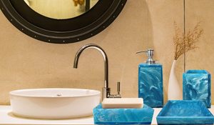 Complete 4-Piece Resin Bathroom Accessory Set Green <b>Vanity</b> <b>Tray</b> with Soap Dispenser and Toothbrush Holders Disposable Features - Product Image 5
