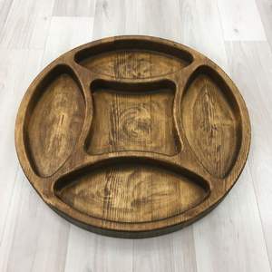 Round Acacia Wood Divided <b>Plate</b> with 5 Sections Eco-Friendly Kids <b>Plate</b> Natural Wooden Snack Tray Multi-Compartment Serving Dish - Product Image 2
