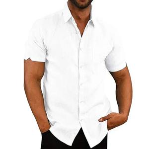 Chemises en coton et lin d'été pour hommes Chemises décontractées à manches courtes Blouses Solides Col rabattu Chemises de plage formelles Vêtements pour hommes - Product Image 4