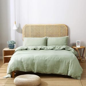 Juego de funda nórdica de algodón orgánico 100% de tamaño Queen 200TC edredón de 3 piezas ropa de cama de lino francés lavado a la piedra cómodo para el hogar Hotel - Product Image 3