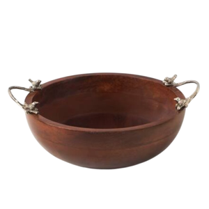 High Quality Round Wooden <b>Bowl</b> Handmade with <b>Silver</b> Floral Accents Polished Technique Prime Home Decoration Accessory - Product Image 2