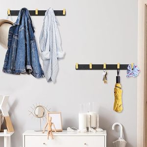 Long Black Wood Coat Rack With <b>Gold</b> Literary Rustic <b>Hooks</b> <b>Wall</b> Mount Entryway Hanging Coat <b>Hook</b> for Clothing - Product Image 6