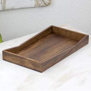 Handcrafted Rustic Dark Brown Wooden <b>Serving</b> Tray <b>Set</b> 2-Layer Durable Hardwood Platter Glossy Natural Grain Finish Tools - Product Image 1