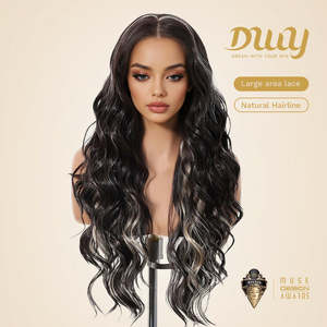 Odalys -DWY Nueva Llegada 134 Peluca de Encaje Frontal con Parte Libre, Larga y Rizada, Marrón Natural con Reflejos Blancos, Peluca de Bebé en Oferta - Product Image 2