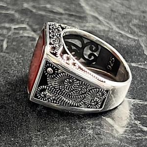 Anillo de Plata de Ley 925 Hecho a Mano con Estilo Floral para Hombre, Anillo Cuadrado de Plata con Gema de Ágata Roja, Corte Único, Joyería Fina para Hombre - Product Image 4