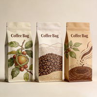 Sacs d'emballage en aluminium pour grains de café, sur mesure, avec fermeture éclair et fenêtre transparente, fond plat, vente en gros directe usine
