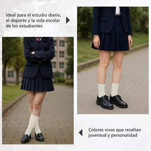 Calcetines clásicos de punto de algodón transpirable hasta la rodilla para mujer, uso diario, primavera, grosor estándar, color sólido - Product Image 4