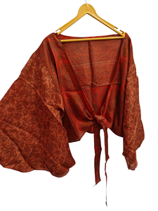 Camisa corta para mujer y Niña Ropa de Casa Sari corto Corbata de seda Top Manga larga Regalo para su bata corta - Product Image 4