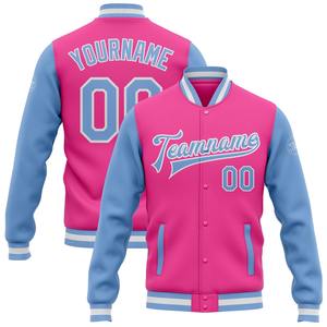 Directo de la Industria al por mayor Casual Invierno Personalizado Rosa Azul Claro-Blanco Bomber Full-Snap Varsity Letterman Chaqueta de Dos Tonos - Product Image 1