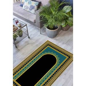 Tapis de prière islamique or et bleu : Tapis de culte imprimé en 3D, avec tapis moelleux à poils longs - Product Image 3
