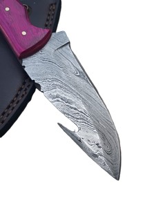 Tamaño personalizable hecho a mano de acero de Damasco hoja fija borde dentado cuchillo de caza al aire libre mango de hoja de madera Pakka gancho de espiga completa - Product Image 4